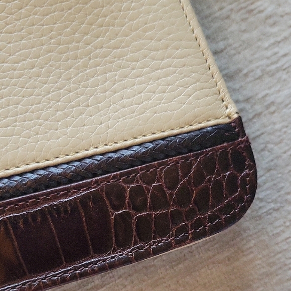 Brighton Cream Pebbled Leather Mini Bag With Brown Crocodile Print Accent - Picture 3 of 9